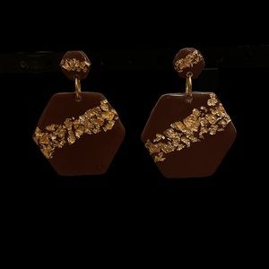 brown hexagon clay dangle earrings